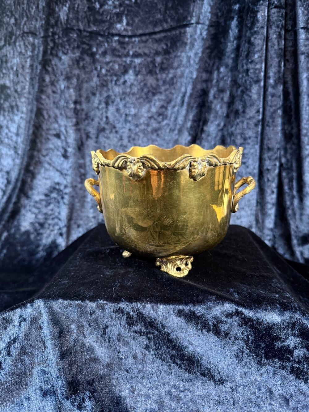 Vintage Brass Handled Cache Pot - Ornate Floral Footed Decorative Planter